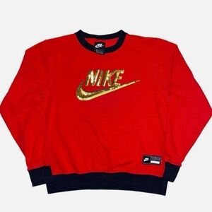Nike Icon Clash Red and Black Crewneck w/ Gold sequins. Size-Small